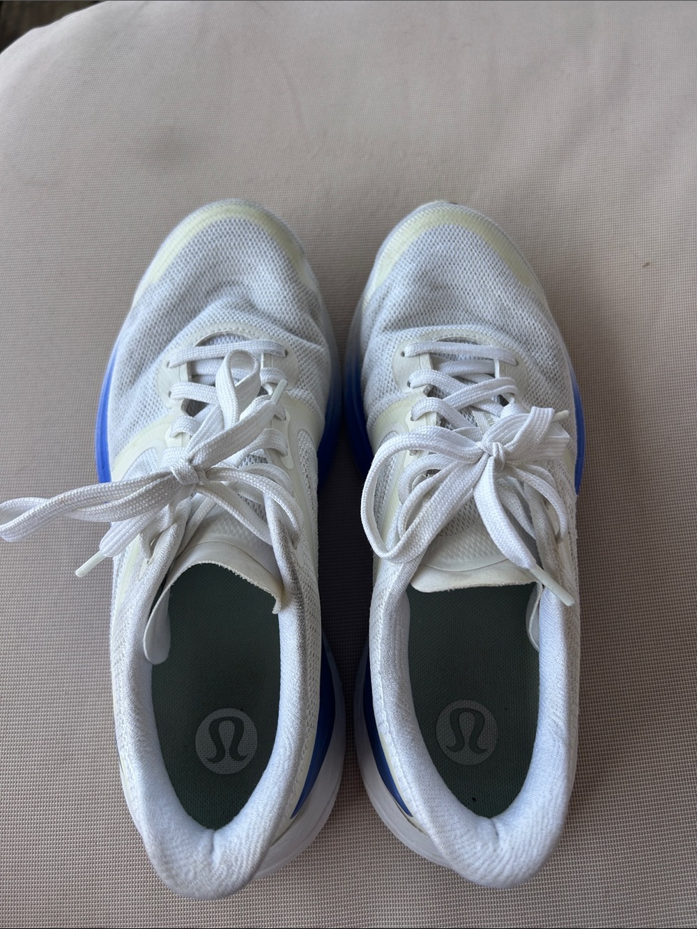 lululemon athletica White Athletic Running Shoes with Blue Accents